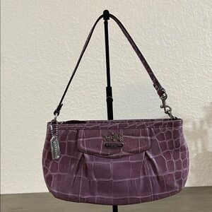COACH Madison Croc Embossed Large Leather Wristlet, Purple